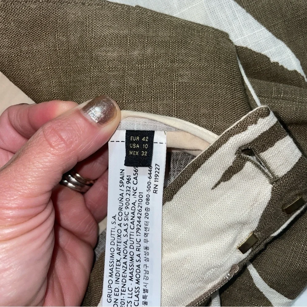 Massimo Dutti Bermuda Shorts Pleated Linen Brown Off White Palm Botanical NWT 10 - Picture 9 of 9